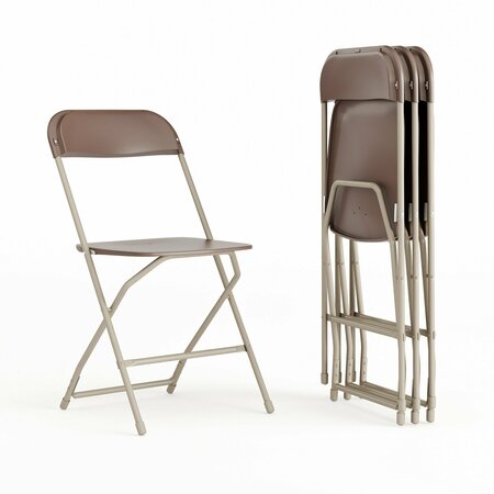 Flash Furniture Hercules Series Plastic Folding Chair Brown - 4 Pack 650LB Weight Capacity Comfortable Event Chair-Lightweight Folding Chair 4-LE-L-3-BROWN-GG